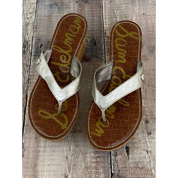 Sam Edelman Romy Wedge Cork Side Leather Upper Sandals Womens Size 9.5 - Picture 1 of 10